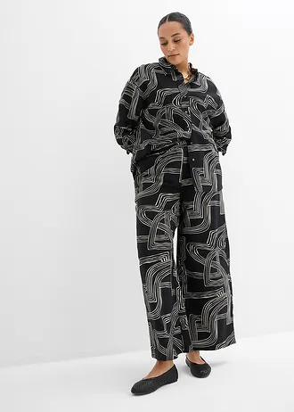 Blouse in een viscosemix, Kleur: parelwit-zwart grafische print