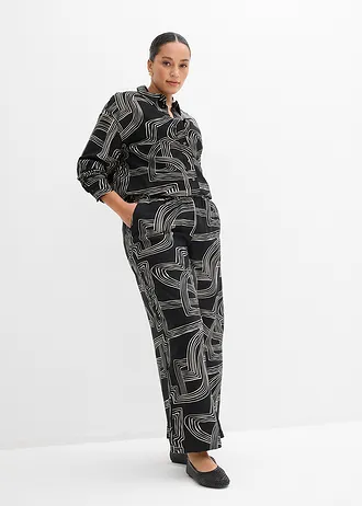 Marlene Dietrich broek in een viscosemix, Kleur: parelwit-zwart grafische print