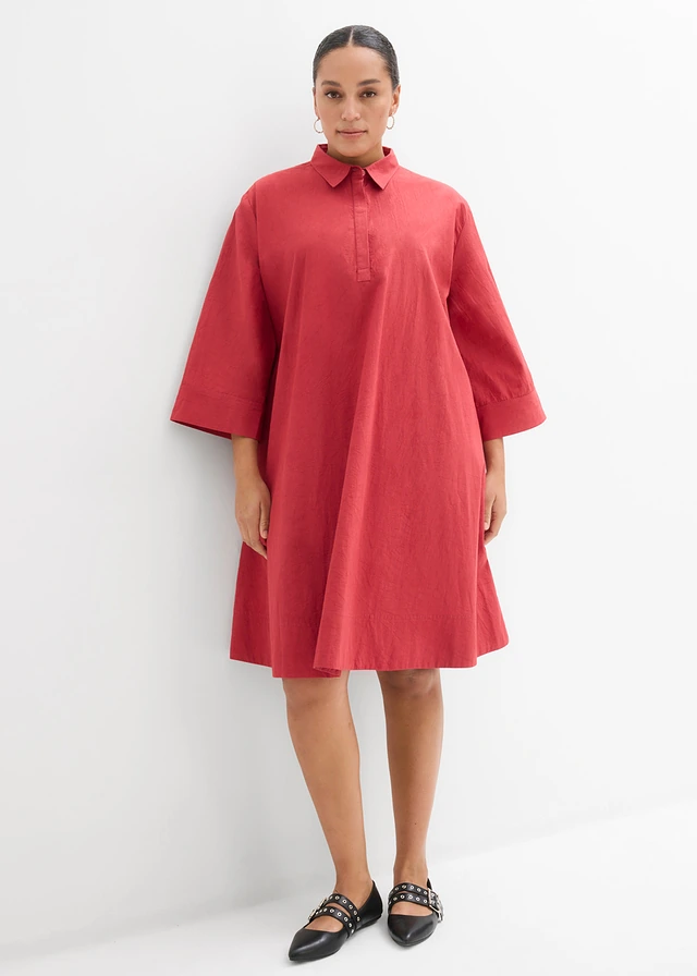 Robe-chemise 100% coton, Couleur: rouge cerise