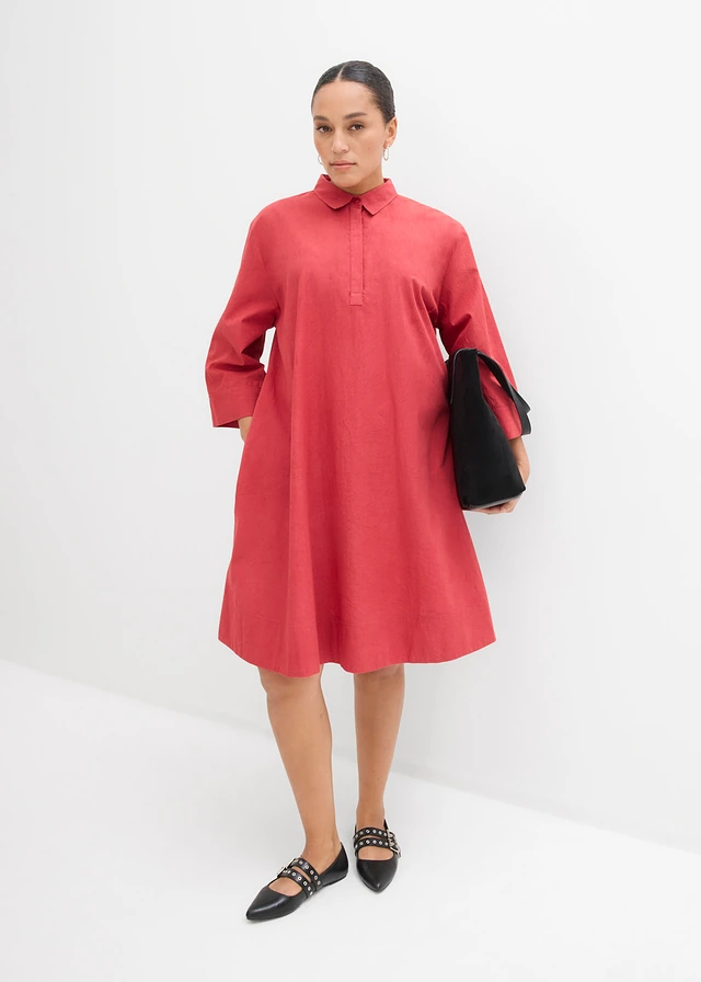 Robe-chemise 100% coton, Couleur: rouge cerise