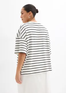 Proužkované tričko z čisté organické bavlny, barva: perlově bílo-černá s příčnými proužky