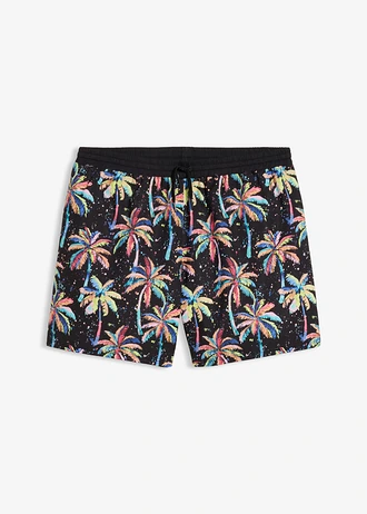 Zwemshort kort, Kleur: zwart-multicolor gedessineerd