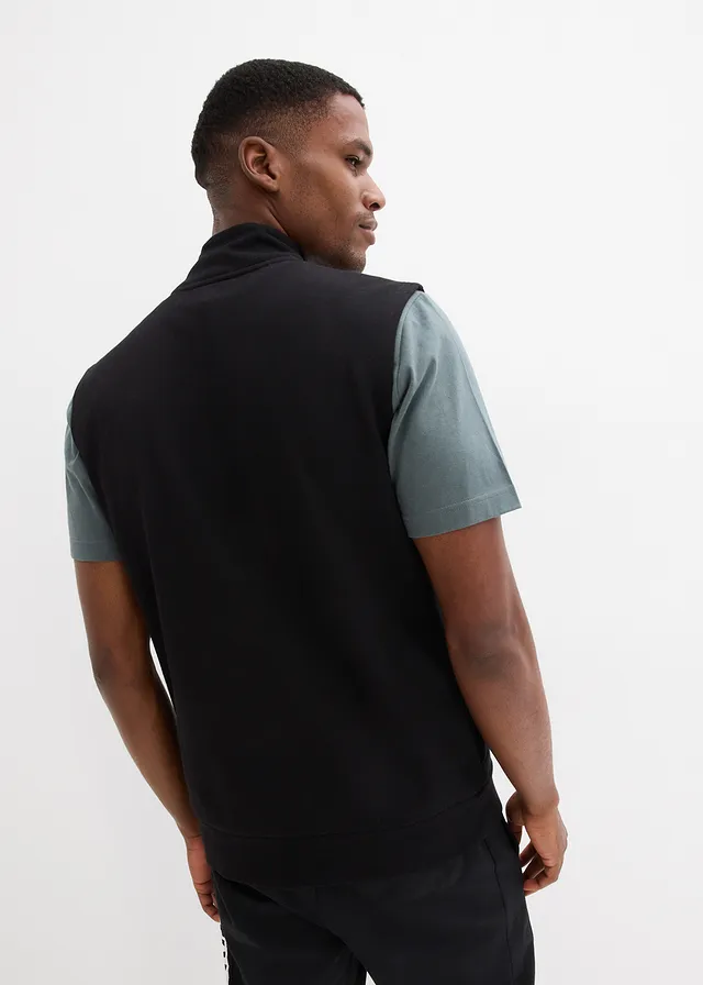 Sweat zippé sans manches à col montant, Couleur: noir imprimé