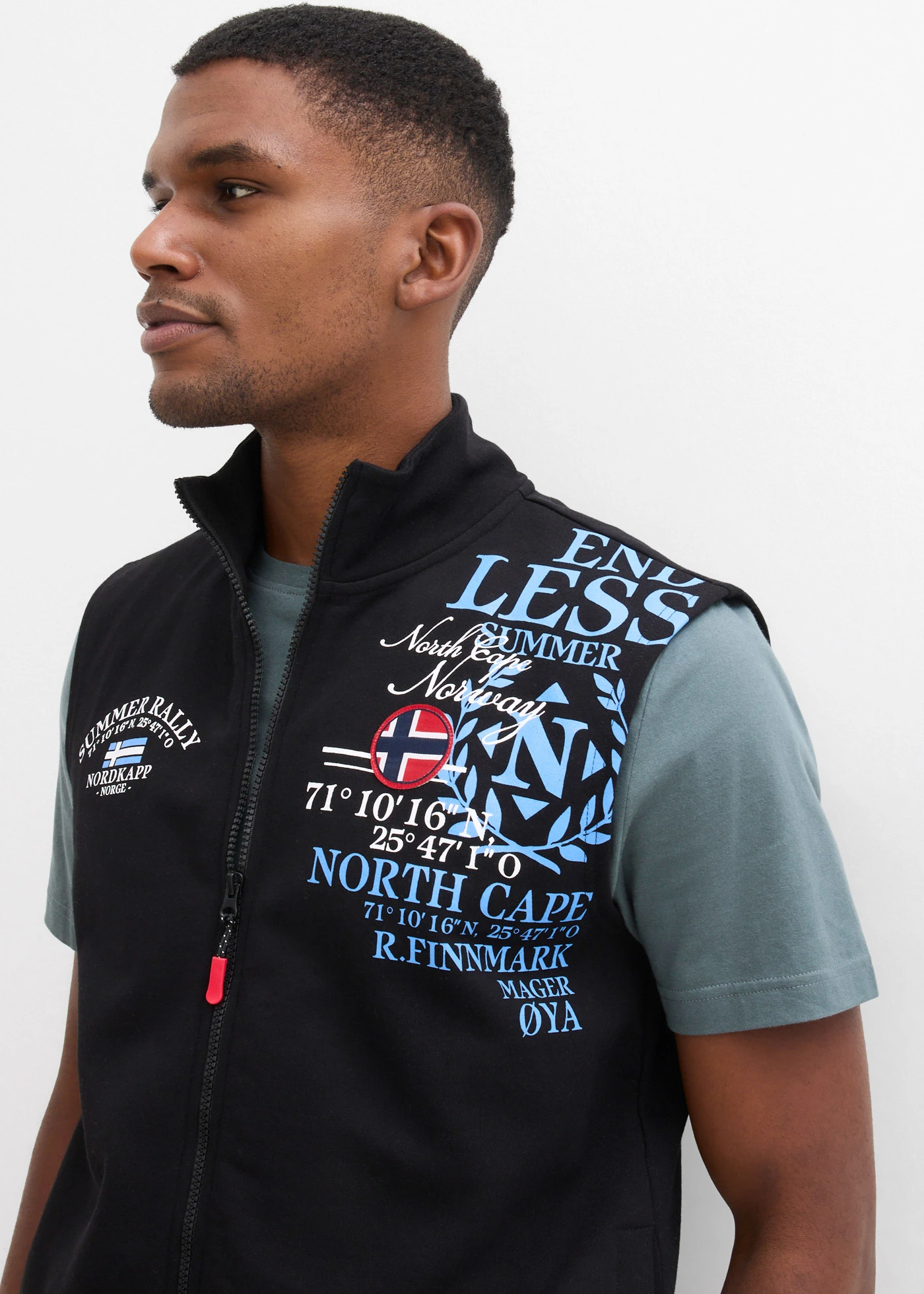 Sweat bodywarmer met opstaande kraag • zwart met print • bonprix online shop