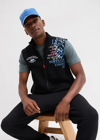 Sweat zippé sans manches à col montant • noir imprimé • Boutique bonprix