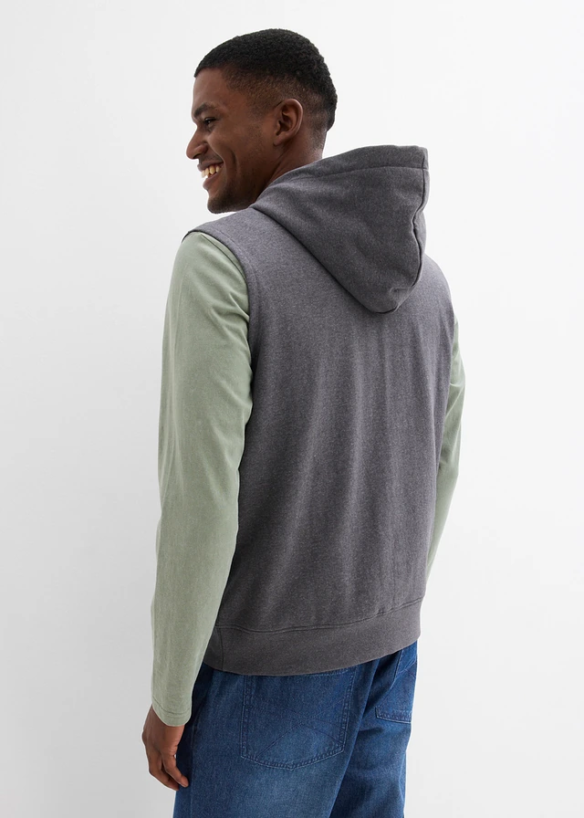 Sweat zippé à capuche sans manches, Couleur: gris ardoise chiné