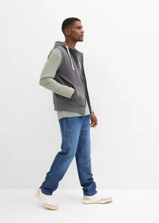 Sweat zippé à capuche sans manches, Couleur: gris ardoise chiné