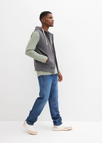 Sweatvest met capuchon in een zachte katoenmix, Kleur: leisteengrijs gemêleerd