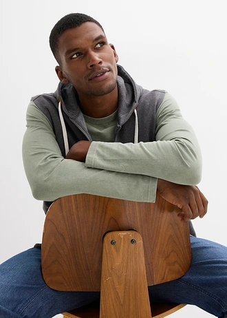 Kapucnis, szabadidős mellény puha pamut keverékből • palaszürke melírozott • bonprix áruház