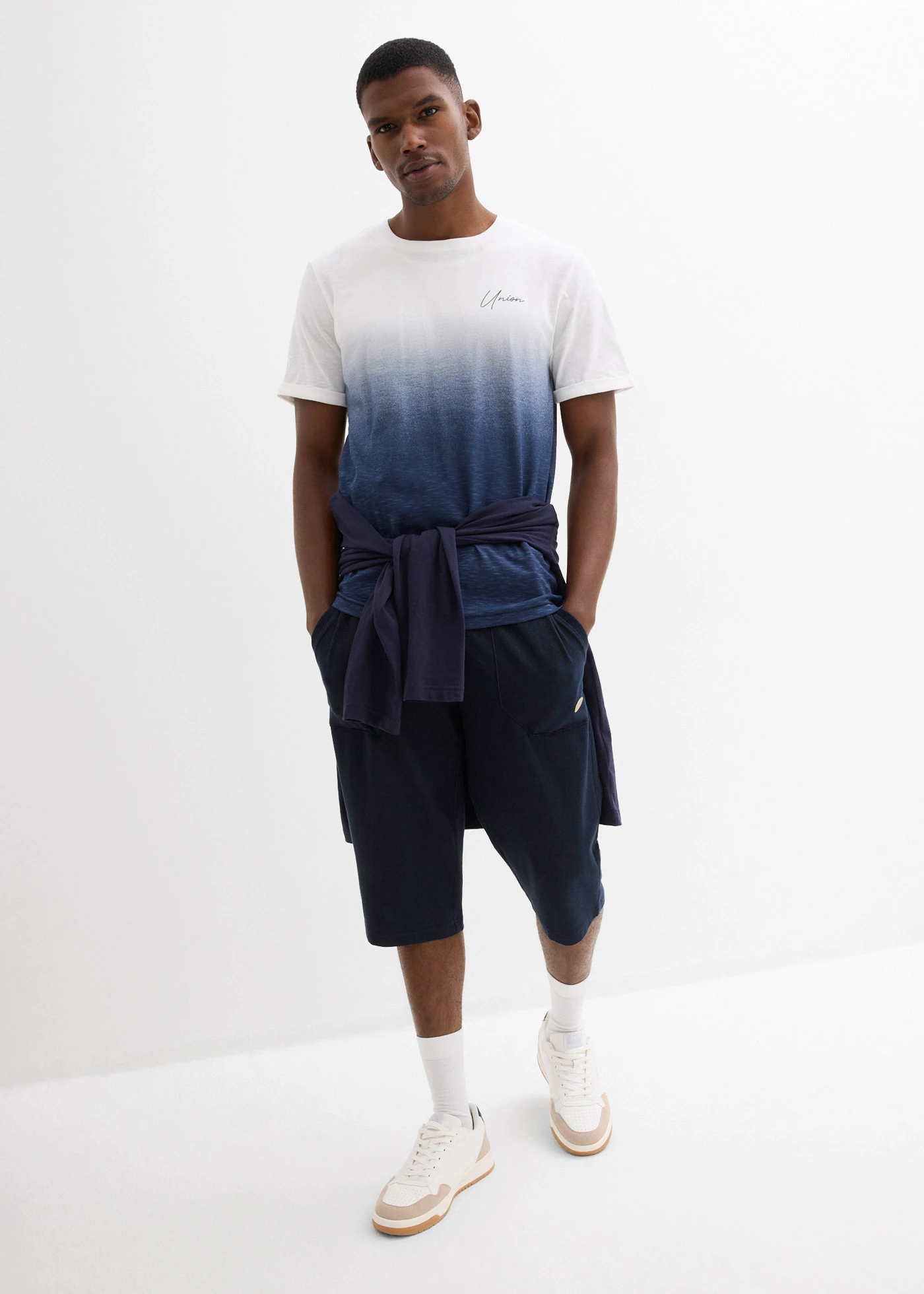 Sweat long bermuda in denimlook met elastische tailleband • donkerblauw • bonprix online shop