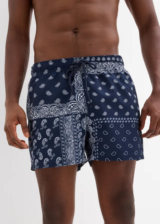 Zwemshort met zijzakken, Kleur: donkerblauw-wit paisley