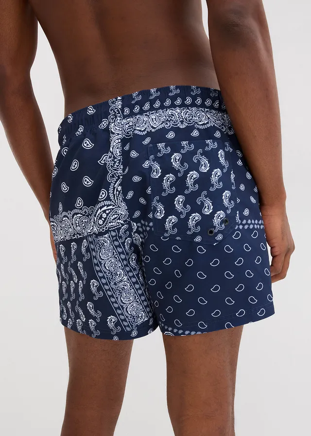 Zwemshort met zijzakken, Kleur: donkerblauw-wit paisley