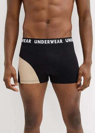 Boxerky, priliehavé, s bavlnou (3 ks v balení) • čierna/khaki + tmavomodrá/oranžová • obchod bonprix