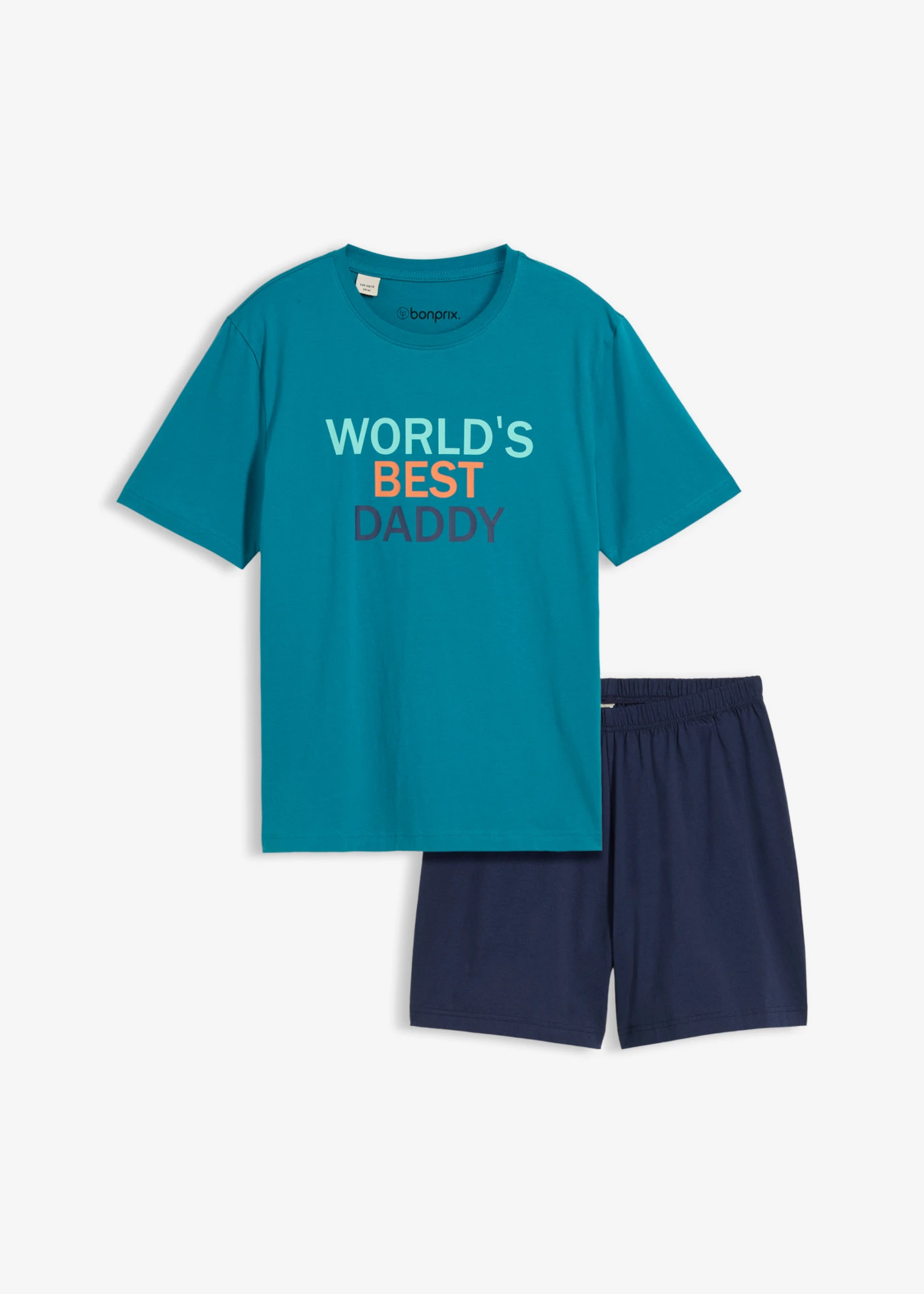 Pijama cu pantaloni scurți din bumbac 100% (set/2 buc.) • bleumarin/turcoaz-cobalt cu imprimeu • magazin bonprix