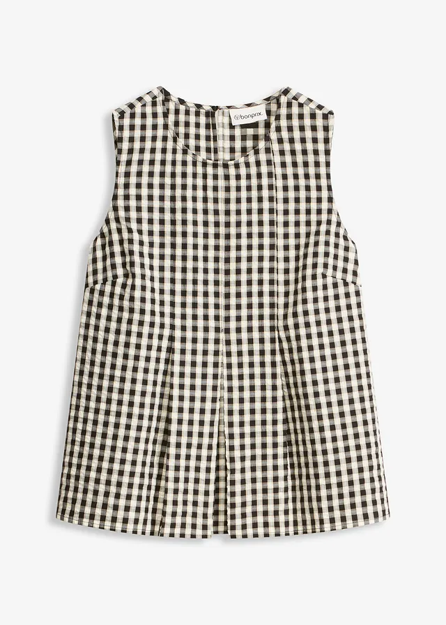 Blousetop geruit, Kleur: vanillegeel-zwart geruit