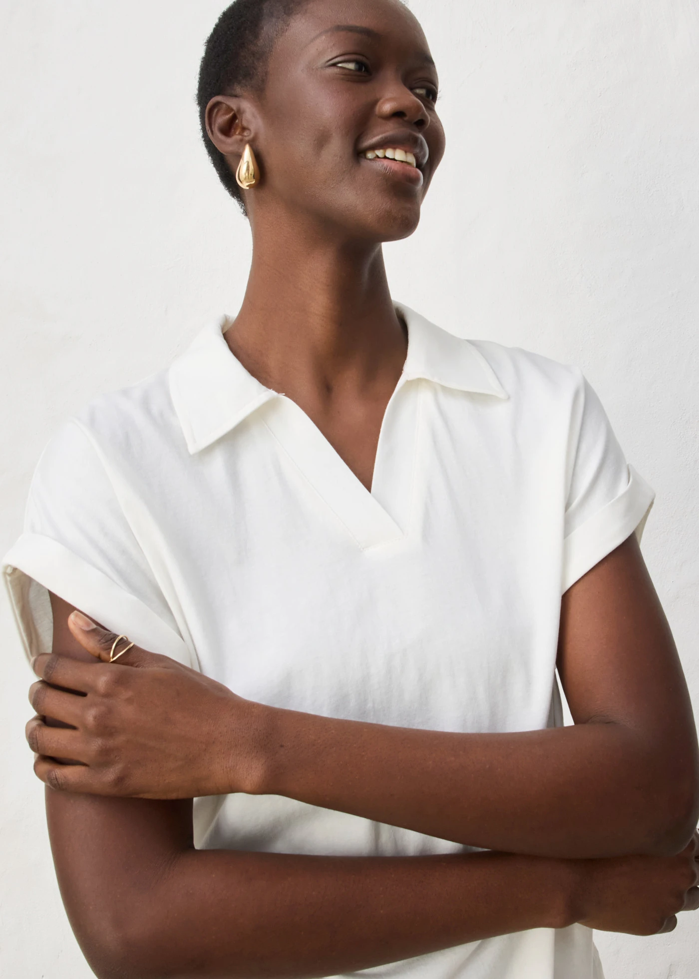 Wijd poloshirt met zijde • wolwit • bonprix online shop