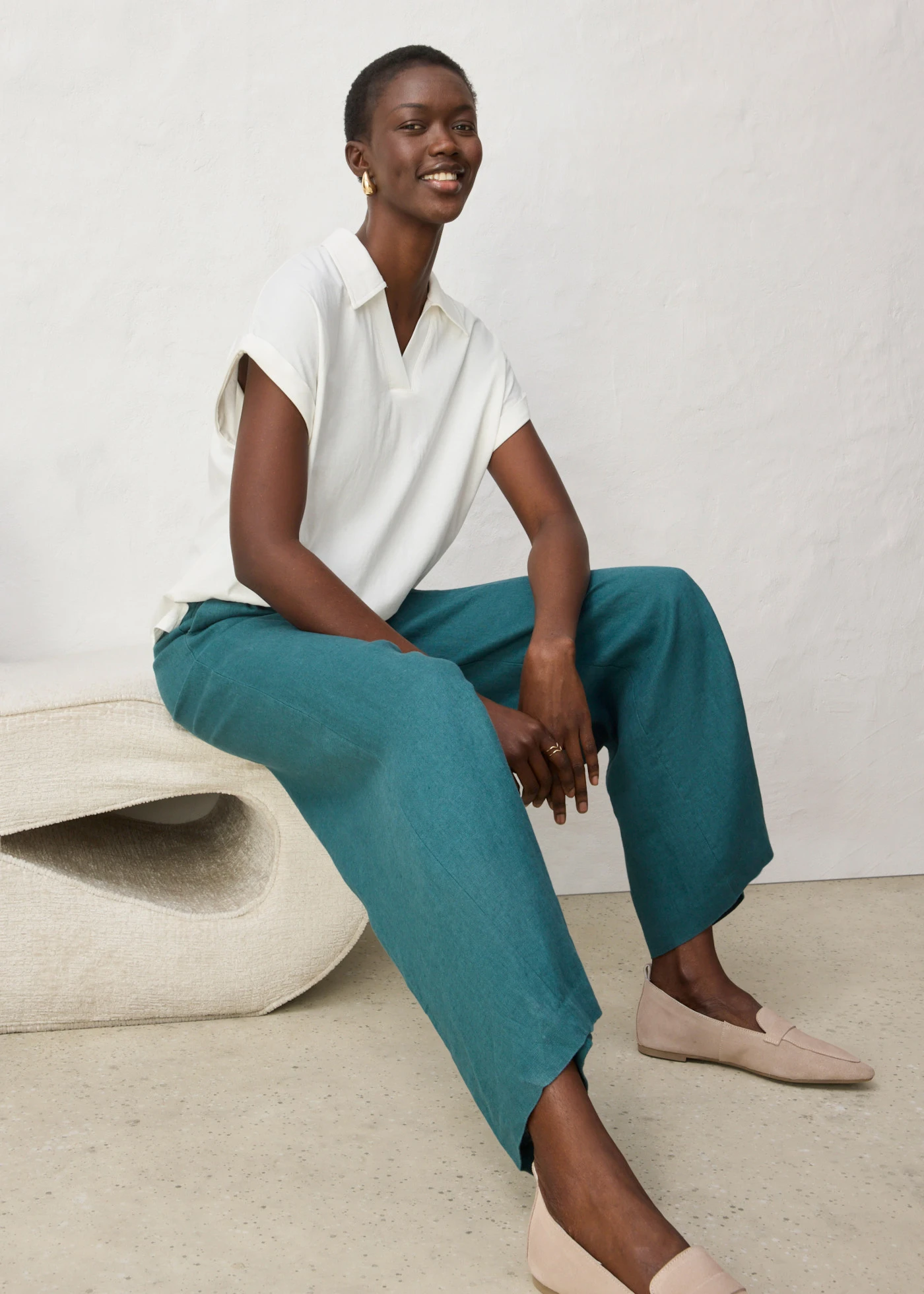 Wijd poloshirt met zijde • wolwit • bonprix online shop