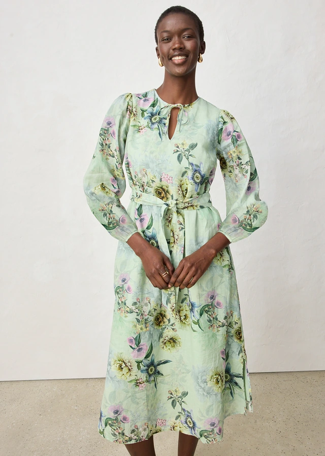 Robe longue en ramie, Couleur: vert pâle imprimé