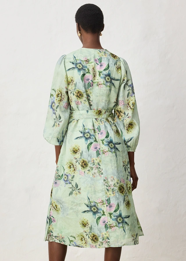 Robe longue en ramie, Couleur: vert pâle imprimé