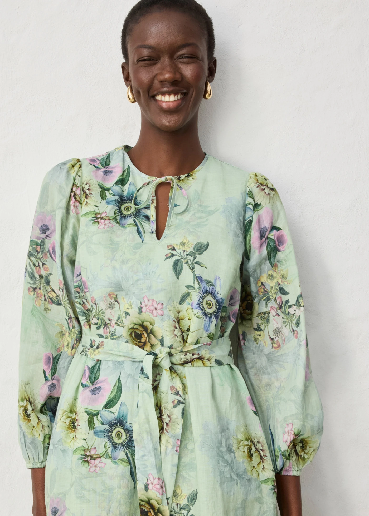 Maxi jurk van ramie • bleekgroen gedessineerd • bonprix online shop