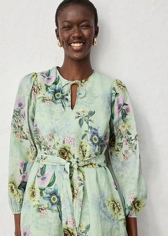 Maxi ruha Ramie anyagból • halványzöld-mintás • bonprix áruház