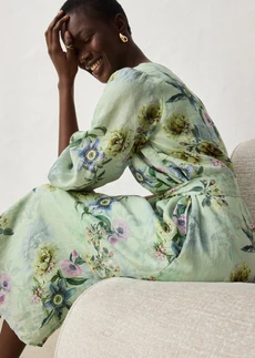 Maxi jurk van ramie • bleekgroen gedessineerd • bonprix online shop