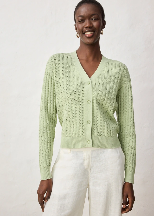 Gilet en maille ajourée avec lin, Couleur: vert pâle