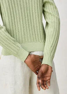 Jachetă tricotată ajurată cu in • gri/verde • magazin bonprix