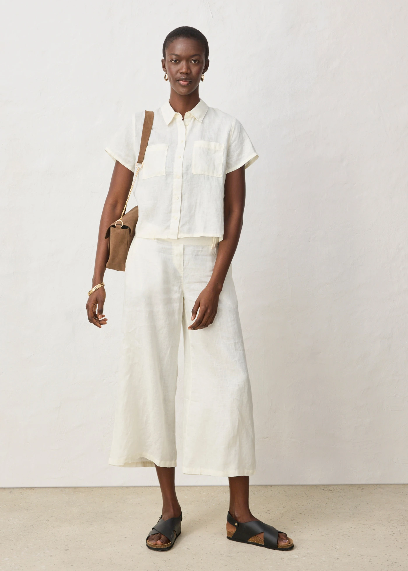 Wijde blouse met korte mouwen van puur linnen • wolwit • bonprix online shop