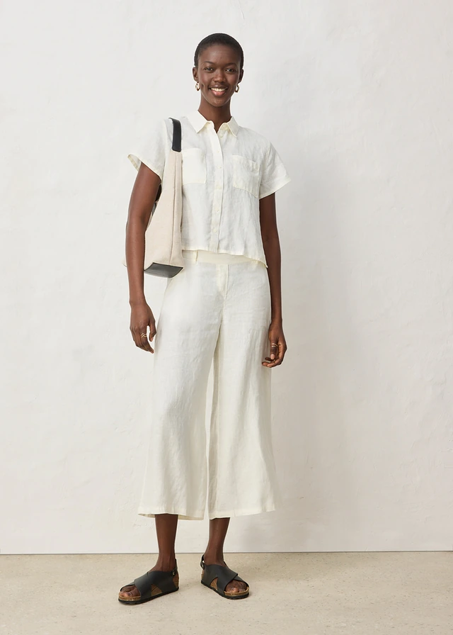 Pantaloni Culotte din in 100% auriu