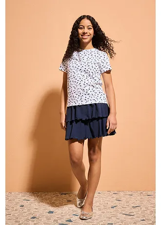 T-shirt van een elastische biologisch katoenmix (set van 2) • wit+indigo gebloemd • bonprix online shop