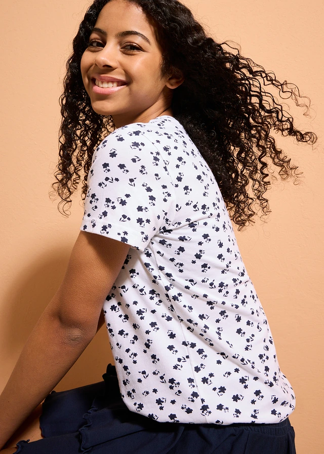 Lot de 2 T-shirts en coton extensible • blanc + indigo floral • product-page.page-title-suffix