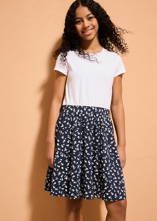Robe en jersey coton • blanc/bleu foncé floral • product-page.page-title-suffix