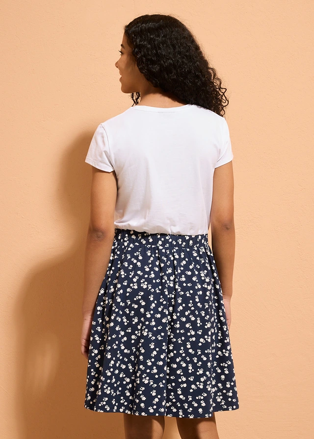 Robe en jersey coton, Couleur: blanc/bleu foncé floral