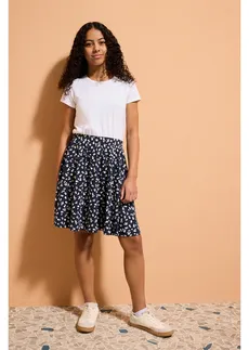 Jersey jurk van een elastische biologisch katoenmix • wit-donkerblauw gebloemd • bonprix online shop