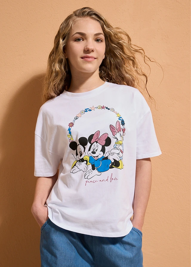 Mickey Mouse oversized shirt van puur katoen, Kleur: wit met print