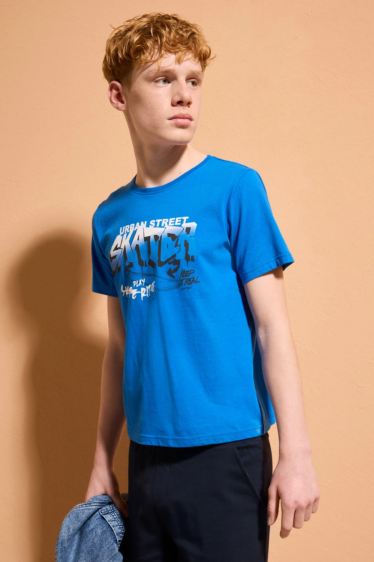 T-shirt z czystej bawełny organicznej (3 szt.) • lazurowy+biały+jasny piaskowy z nadrukiem • sklep bonprix