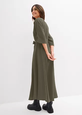 Robe midi en coton doux, Couleur: olive foncé