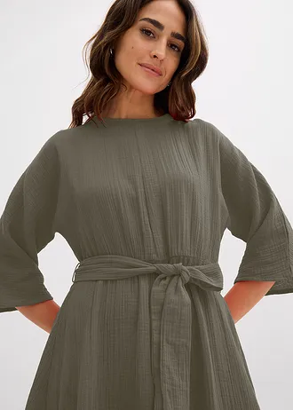 Rochie midi din bumbac moale • oliv închis • magazin bonprix