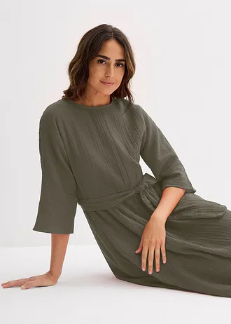 Midi jurk van zacht katoen • donkerolijfgroen • bonprix online shop