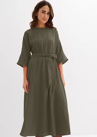Robe midi en coton doux, Couleur: olive foncé