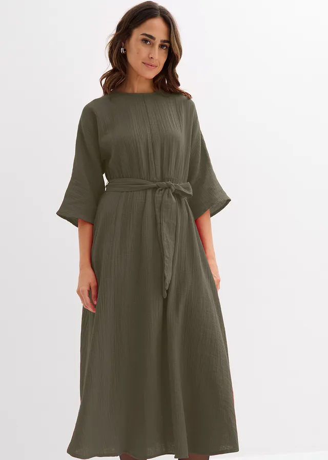 Robe midi en coton doux • olive foncé • product-page.page-title-suffix