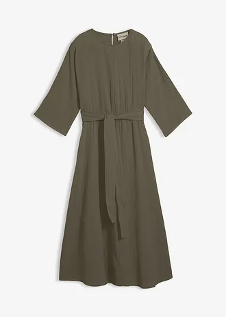 Robe midi en coton doux, Couleur: olive foncé