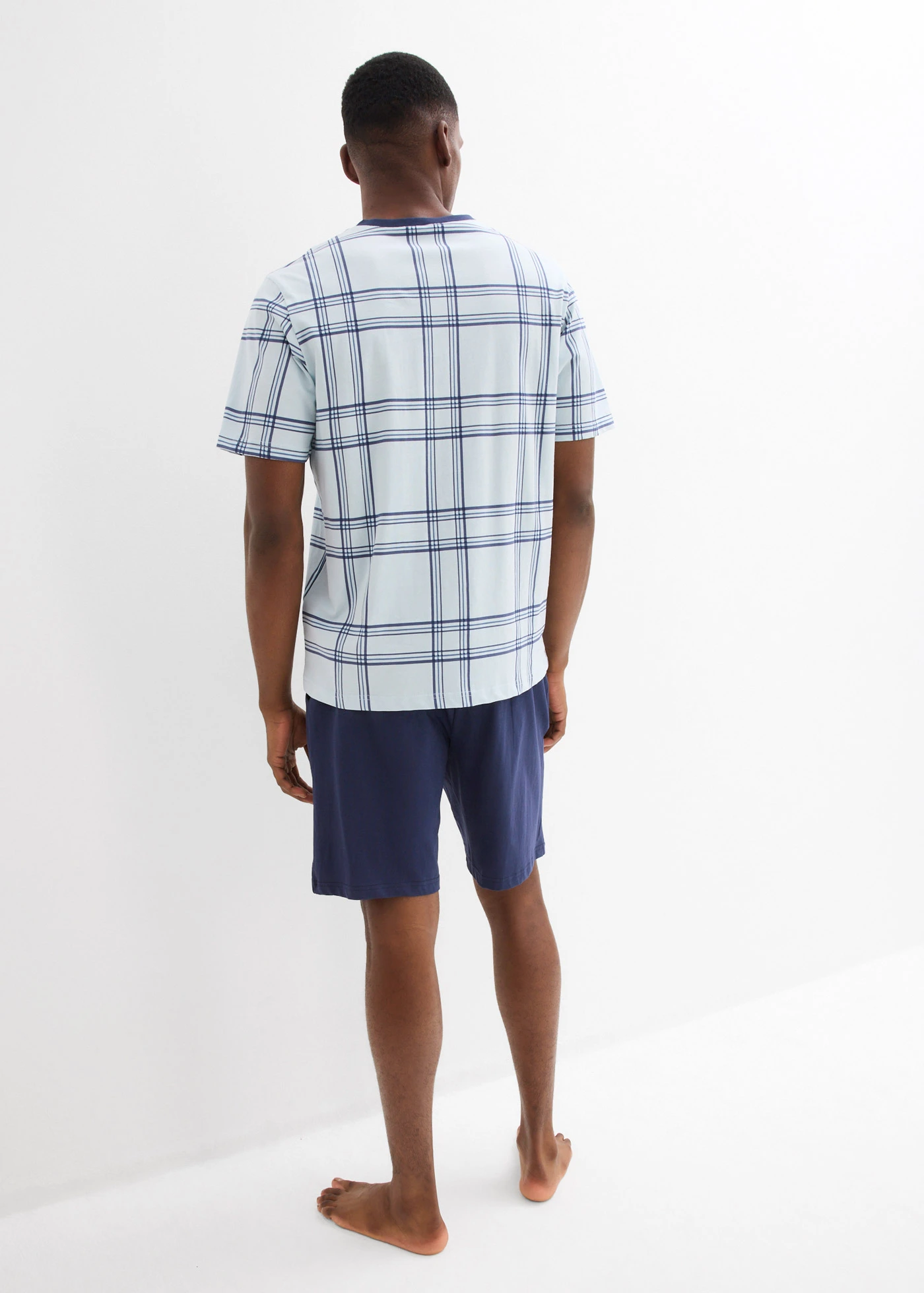 Pyjashort 100% coton • bleu foncé-bleu carreaux • Boutique bonprix