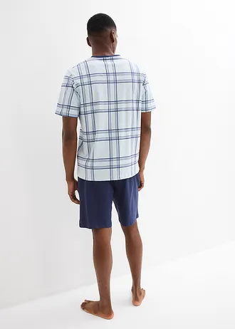 Pyjashort 100% coton, Couleur: bleu foncé-bleu carreaux