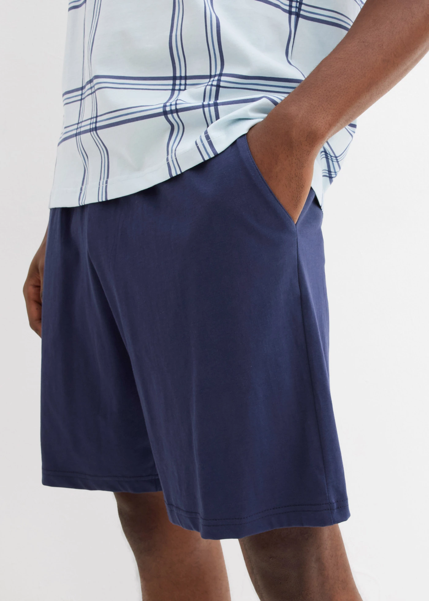 Pyjashort 100% coton • bleu foncé-bleu carreaux • Boutique bonprix