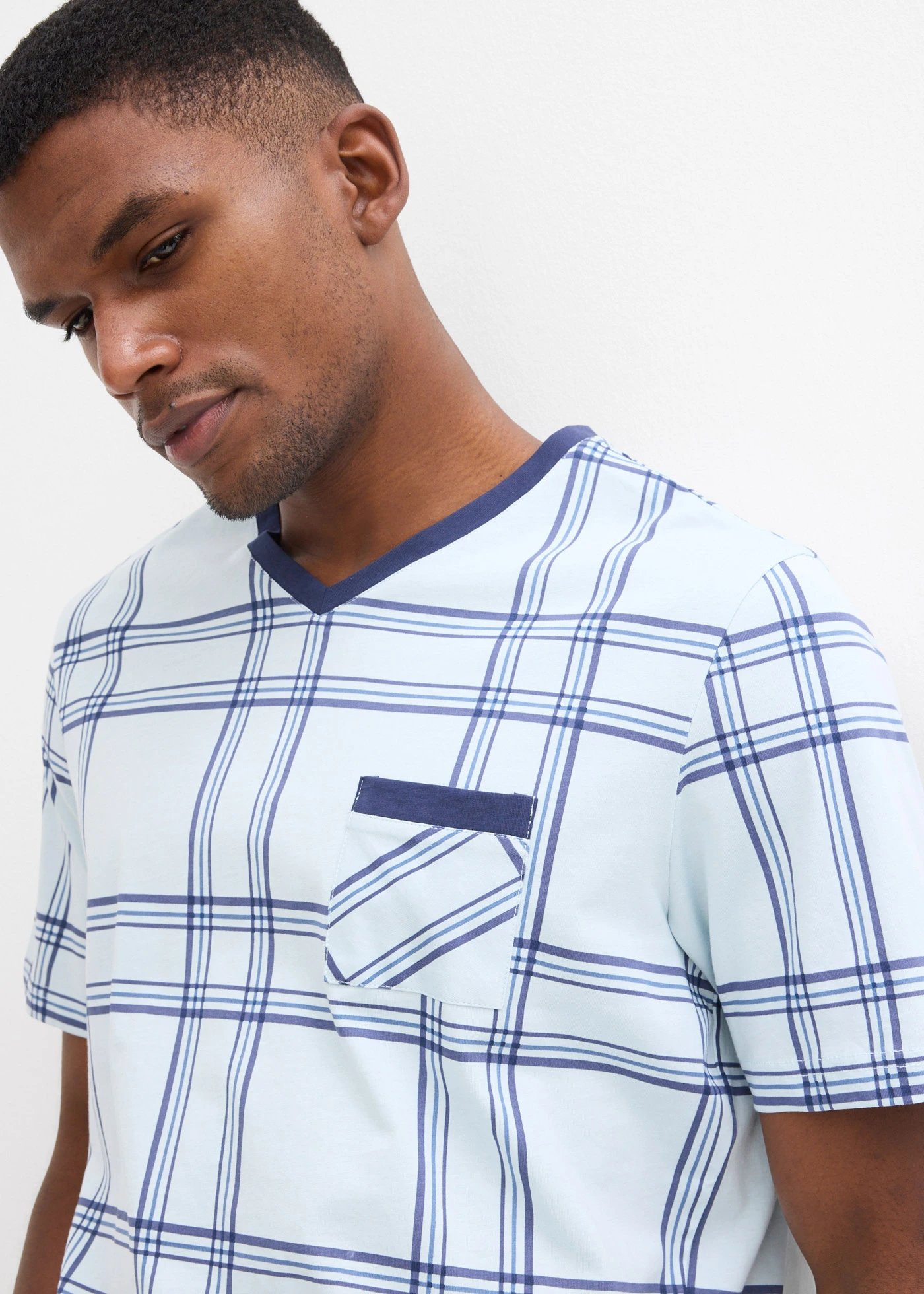 Rövidnadrágos pizsama tiszta pamutból • kék kockás-sötétkék • bonprix áruház