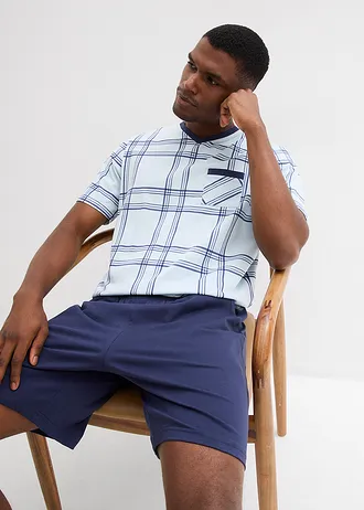 Pijama cu pantaloni scurți din bumbac 100% • albastru cadrilat-bleumarin • magazin bonprix