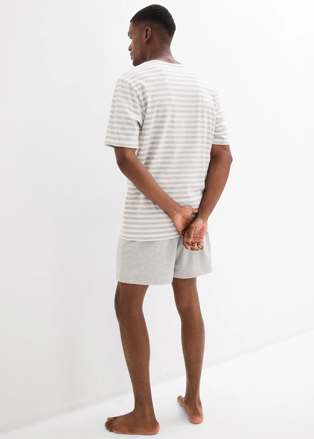 Pyjashort, Couleur: gris clair chiné-blanc rayé