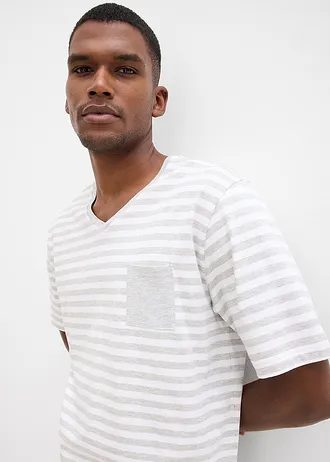 Pijama cu pantaloni scurți • gri deschis melanj/alb cu dungi • magazin bonprix